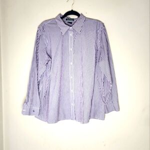 Lauren Ralph Lauren Purple and White Striped Button Down Size 2X